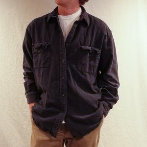 Navy Blue Double Pocket Vintage Button-Up